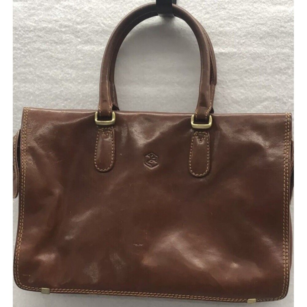 Valentina Small Leather Brief Bag Made Italy 14x10 Multiple Compartments Purse